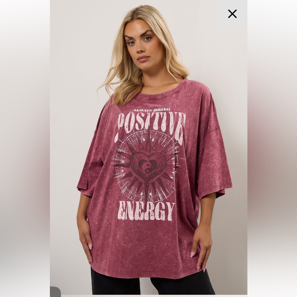 Women’s plus-size Pink & White “Positive Energy” Graphic Oversized T-shirt💜💜4X - Picture 2 of 6
